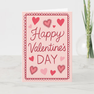 Pink Hearts Happy Valentines Day Greeting Card