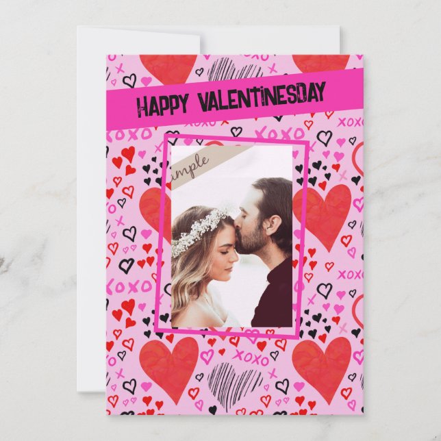 Pink Hearts Happy Valentine's Day  Photo  (Front)