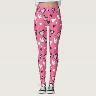 pink hearts heart love colour athletic fashionable leggings
