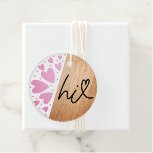 Pink Hearts Hi On Wood Valentine Favour Tags