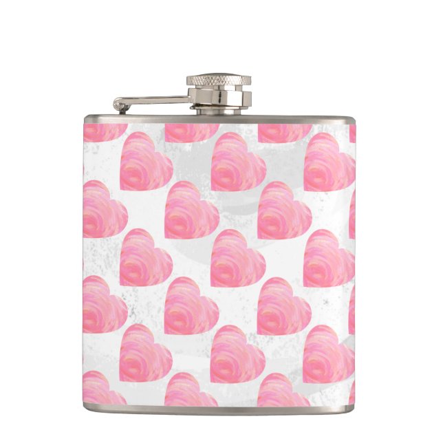 Pink Hearts Hip Flask (Front)