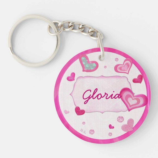 Pink Hearts Jewelled TWEEN PERSONALIZED Sweet 16 Keychain (Front)