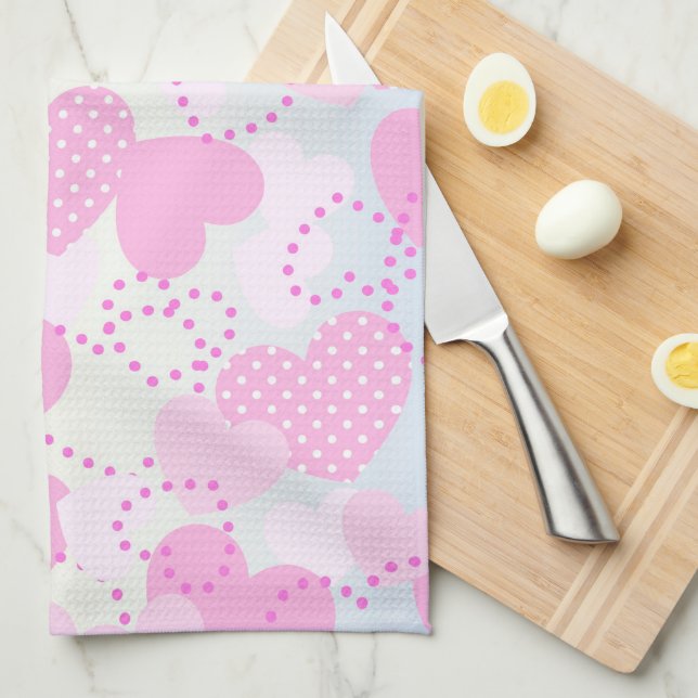 Pink Hearts Kitchen Towel (Quarter Fold)