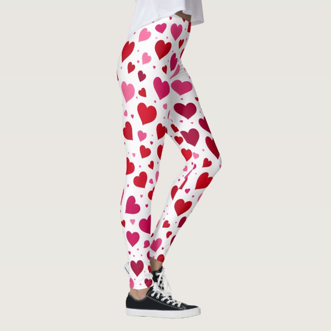 Pink Hearts Leggings - Women's Fashion Tights Patt (Right)