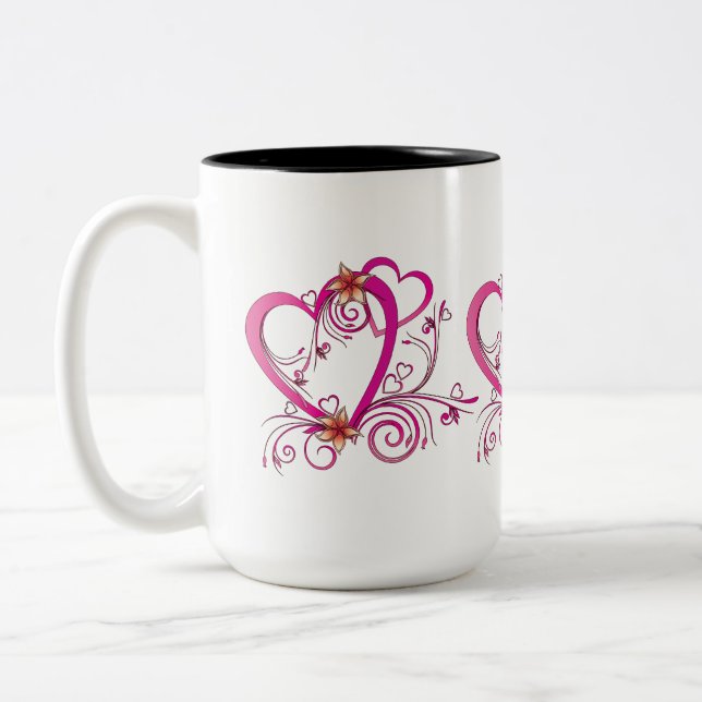 Pink Hearts Linked Two-Tone Coffee Mug (Left)