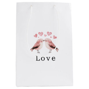 Pink Hearts Love Birds Valentine's Day Wedding Medium Gift Bag
