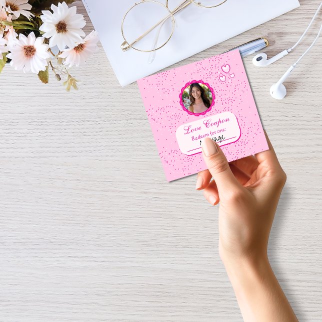 Pink Hearts Love Coupons with Photo Valentine Card (Creator Uploaded)
