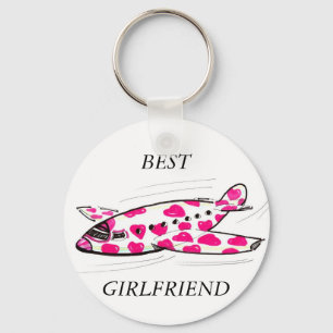 Pink Hearts Love Plane Key Chain
