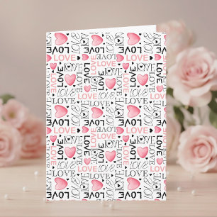 Pink Hearts Love Script Pattern Happy Valentine's  Holiday Card