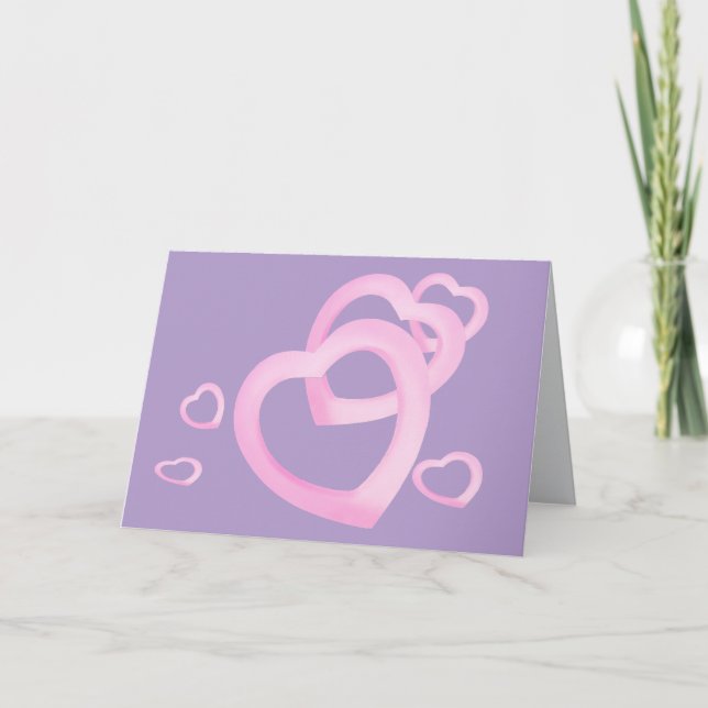Pink hearts loving card for note, greeting, thanks (Front)