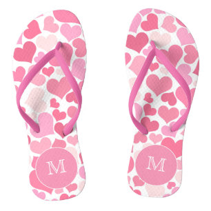 Pink Hearts Monogram Flip Flops