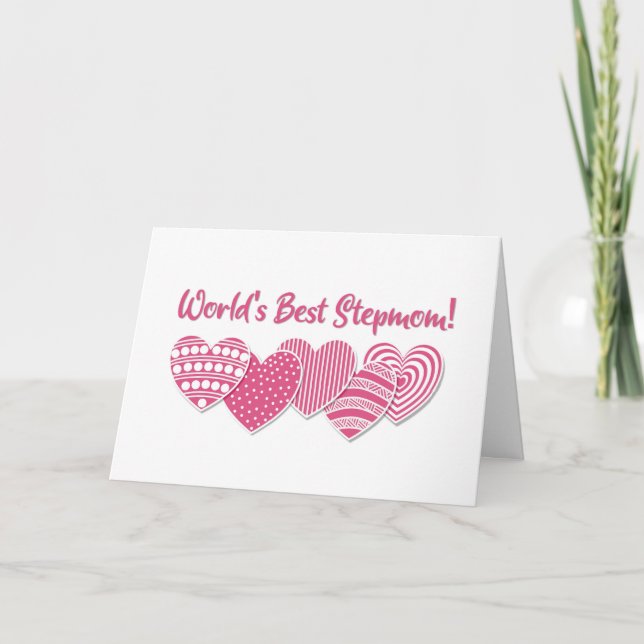 Pink Hearts Mothers Day Card for Stepmom (Front)