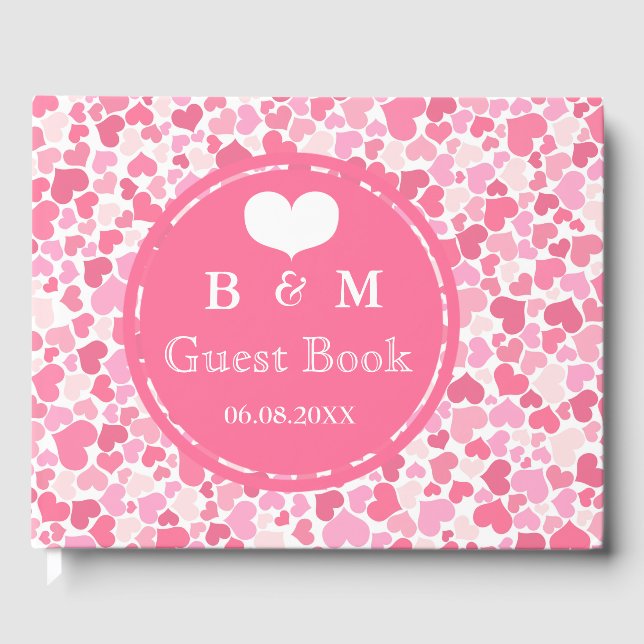 Pink Hearts Motif Mariage personnalisé livre d'or (Recto)