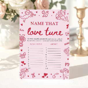 Pink Hearts Name That Love Tune Bridal Shower Game Invitation