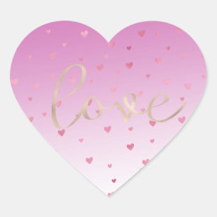 Pink Hearts Ombre Gold Love Heart Sticker