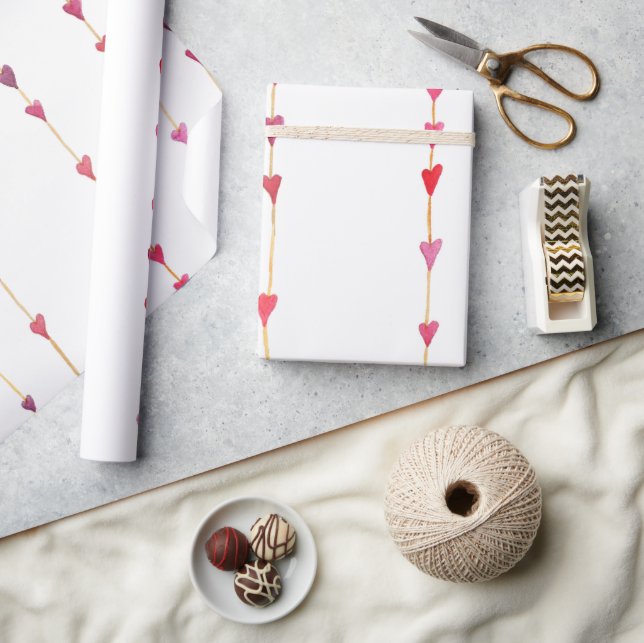 Pink Hearts on a String Valentine's Day Wrapping Paper (Crafts)