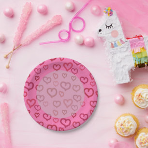Pink Hearts on Any Background Colour Paper Plates