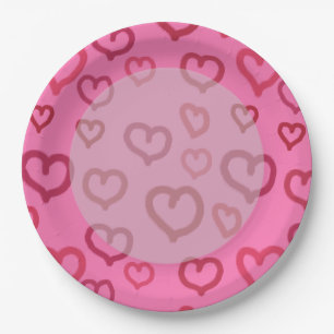Pink Hearts on Any Background Colour Paper Plates