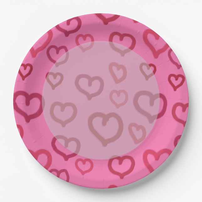 Pink Hearts on Any Background Colour Paper Plates (Front)