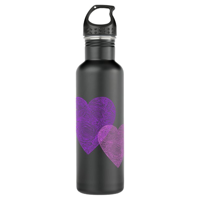Pink Hearts on Black 710 Ml Water Bottle (Front)