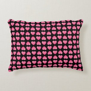 Pink Hearts on Black Accent Pillow