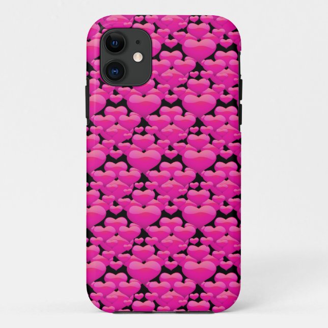 Pink Hearts on Black Case-Mate iPhone Case (Back)