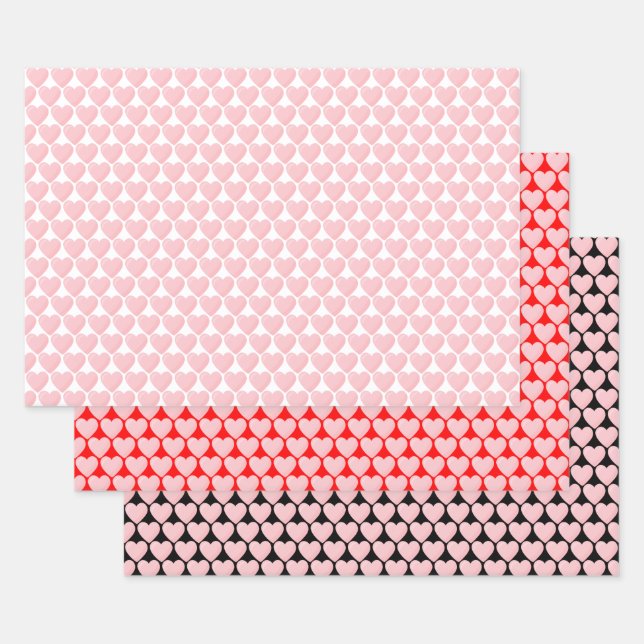Pink Hearts On Colours Wrapping Paper Sheet (Set)