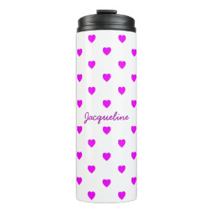 Pink Hearts on Minimal WHITE Thermal Tumbler