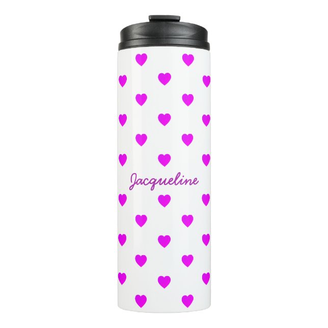 Pink Hearts on Minimal WHITE Thermal Tumbler (Front)