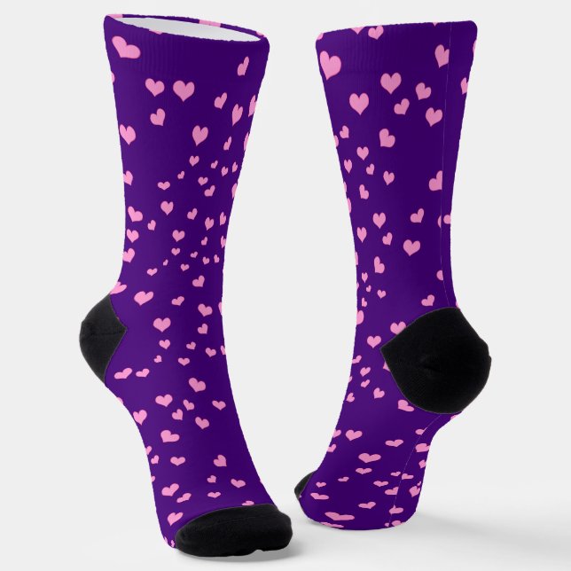 Pink Hearts on Purple Socks (Angled)