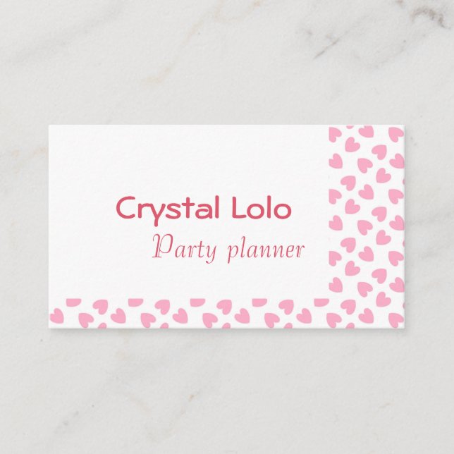 Pink hearts on white pattern business card (Front)