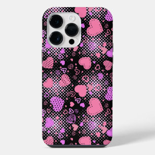 Pink Hearts Pattern 01 Black BG iPhone 14 Pro Max Case