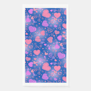 Pink Hearts Pattern 01 Blue BG Napkin