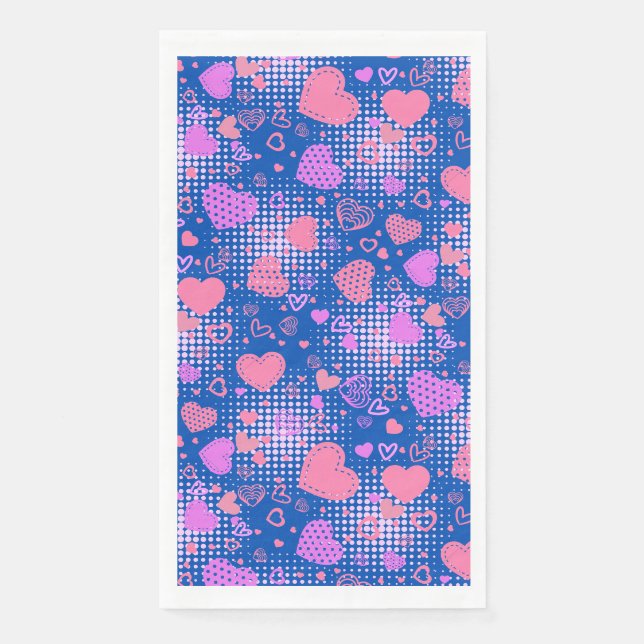 Pink Hearts Pattern 01 Blue BG Napkin (Front)