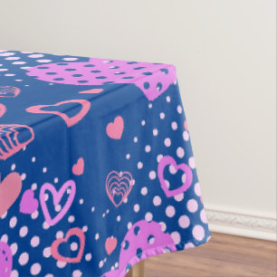 Pink Hearts Pattern 01 DBlue BG Tablecloth