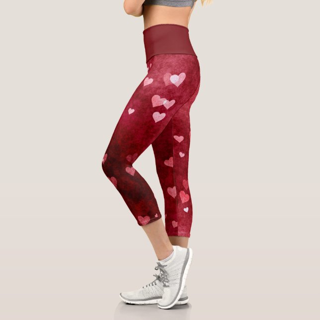 Pink Hearts Pattern Capri Leggings (Left)