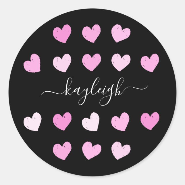 Pink Hearts Pattern Classic Round Sticker (Front)