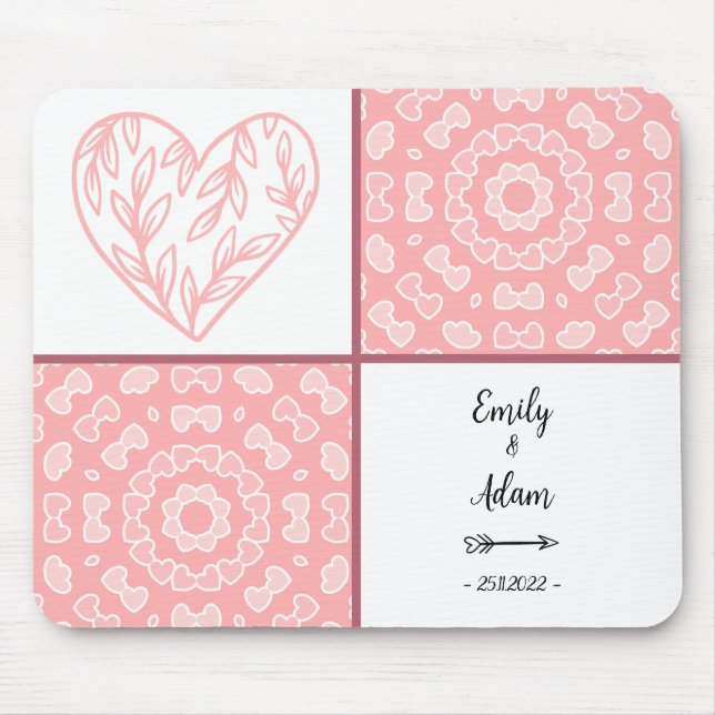 Pink Hearts Pattern Couple Names Mouse Pad (Front)