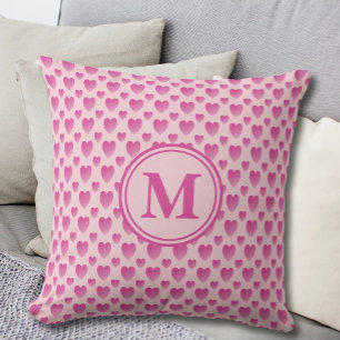 Pink Hearts Pattern Custom Monogram  Throw Pillow