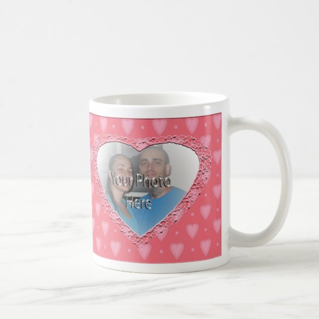 Pink Hearts Pattern Customizable Photo Mug (Right)