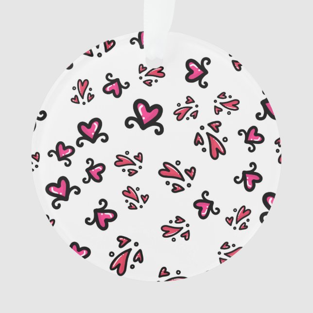 Pink Hearts Pattern – Cute Doodle Design Ornament (Front)