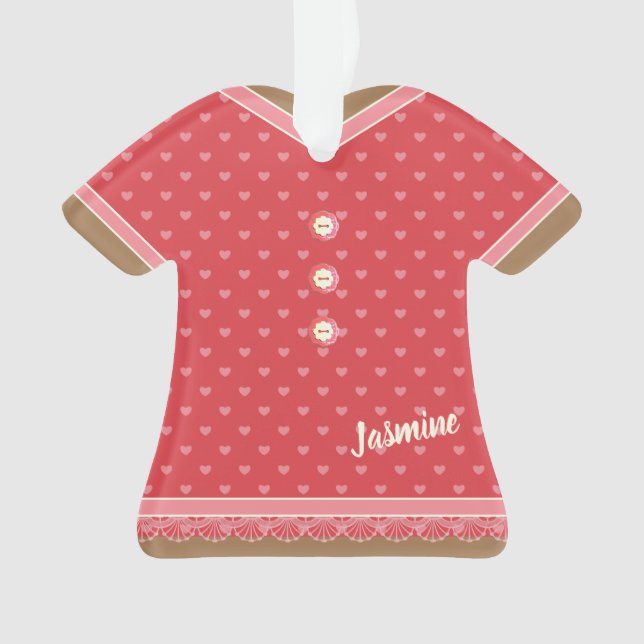 Pink Hearts Pattern Dress Lace Trim Personalized Ornament (Front)