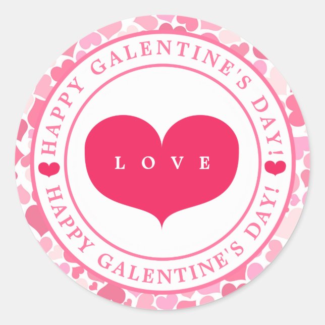 Pink Hearts Pattern - Happy Galentine's Day Classic Round Sticker (Front)