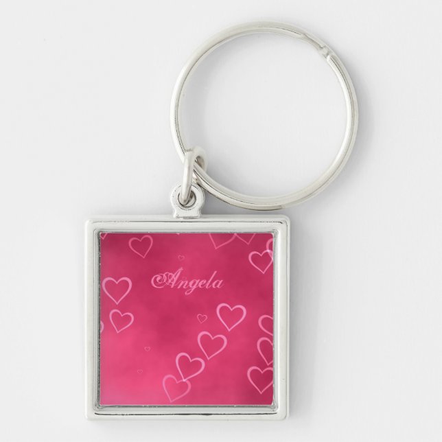 Pink hearts pattern keychain (Front)