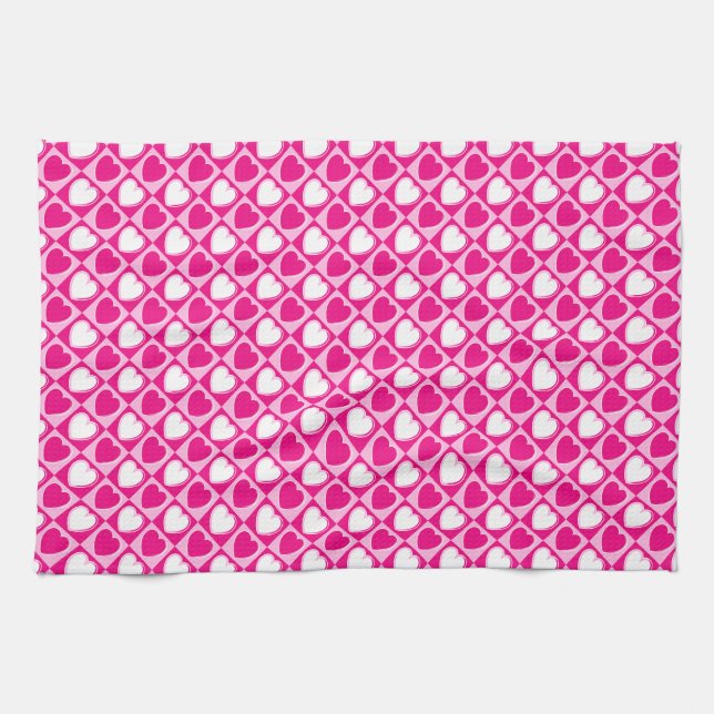 Pink hearts pattern kitchen towel (Horizontal)