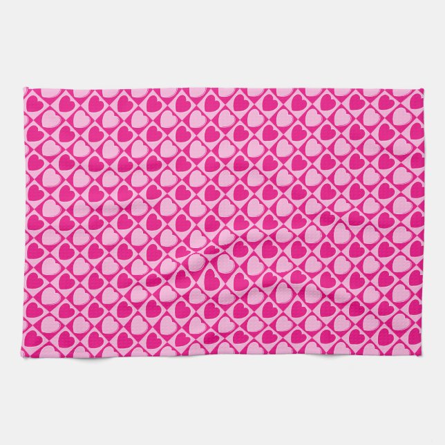 Pink hearts pattern kitchen towel (Horizontal)