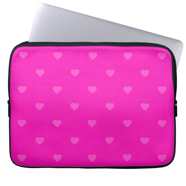 Pink hearts pattern laptop sleeve (Front)