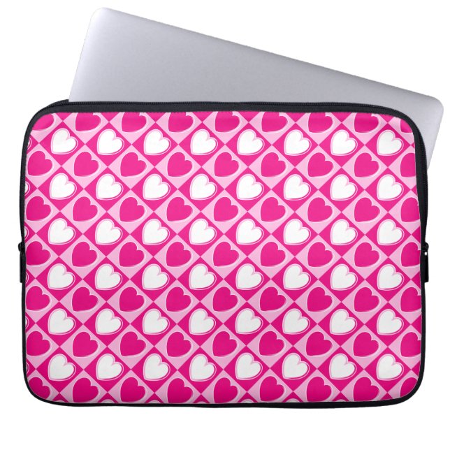 Pink hearts pattern laptop sleeve (Front)
