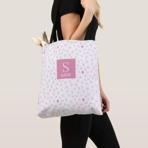 Pink Hearts Pattern Monogram Tote Bag
