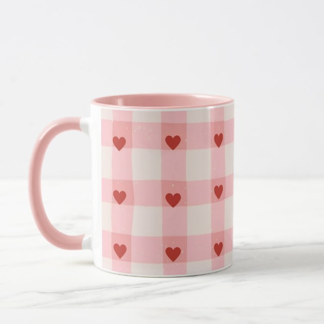 Pink Hearts Pattern Mug | Cute Love Coffee Cup (Gauche)